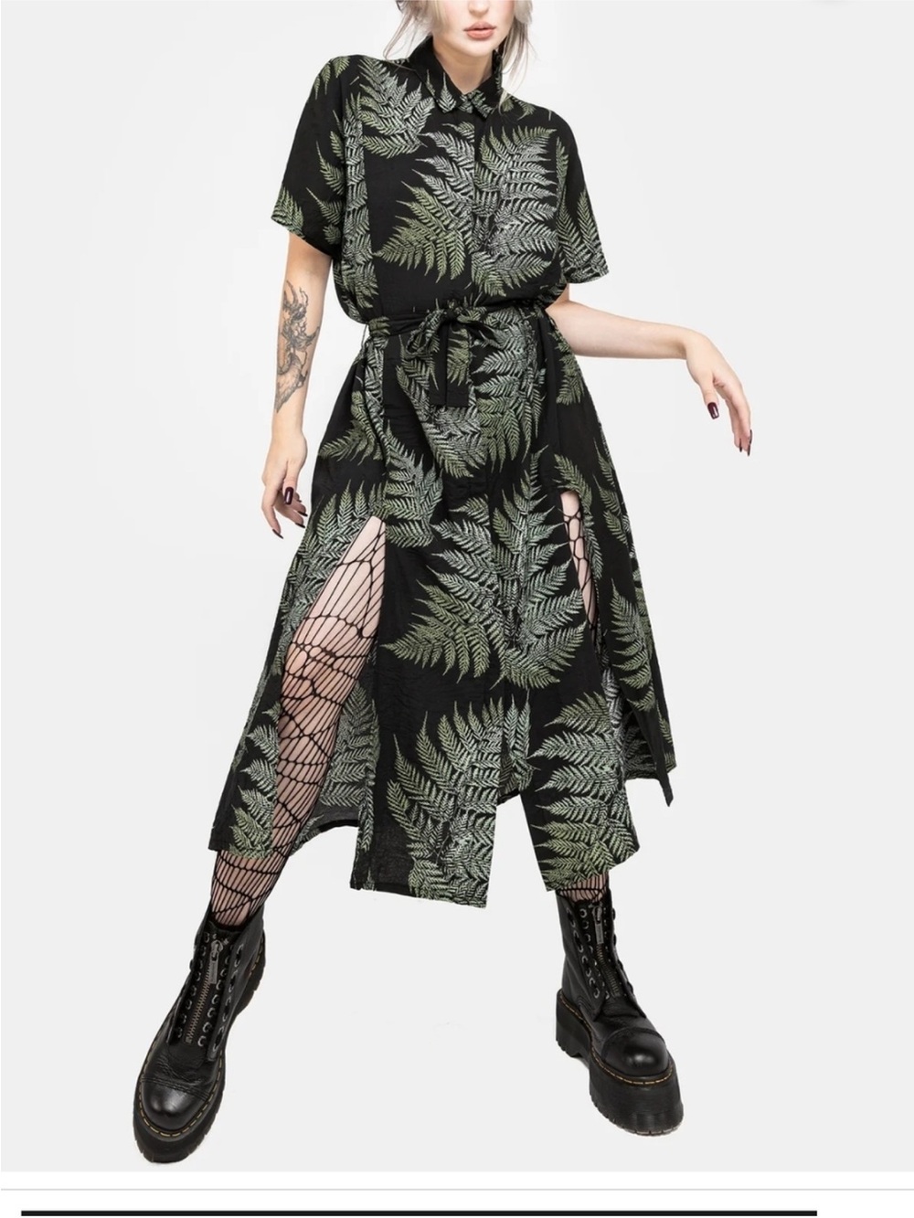 Disturbia Fern Midi Shirt Dress size US 2 front slits fall